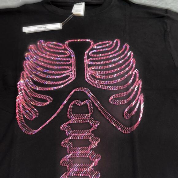 VS PINK Rhinestone Bling Halloween Skeleton Matching Campus Tee & Sweatpants Set - Picture 7 of 10